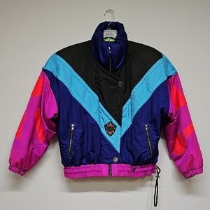 Vtg 80s 90s Obermeyer Ski Coat, Bold Color Geometric Shapes, Size 10
